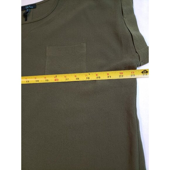 Sky Plus Womens Olive Button-Back 2X Blouse With Pocket & Shoulder Detail - Picture 11 of 14